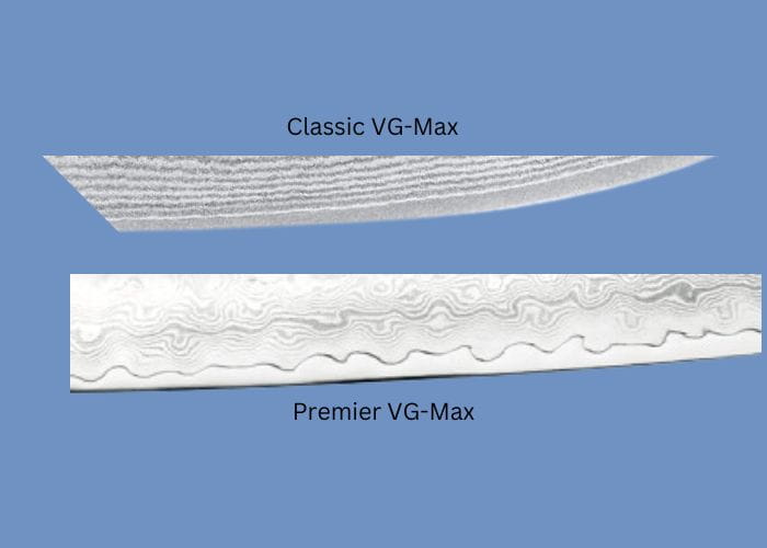 Shun knives Classic VG Max vs Premier VG Max blade patterns