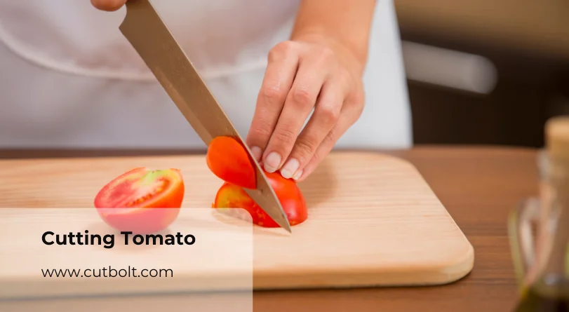 Cutting tomato with a tomato knife