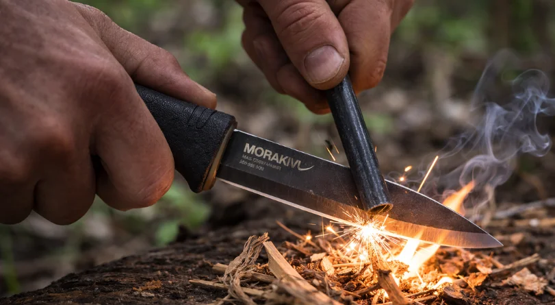 Igniting sparks in the forest with Morakniv Bushcraft Black